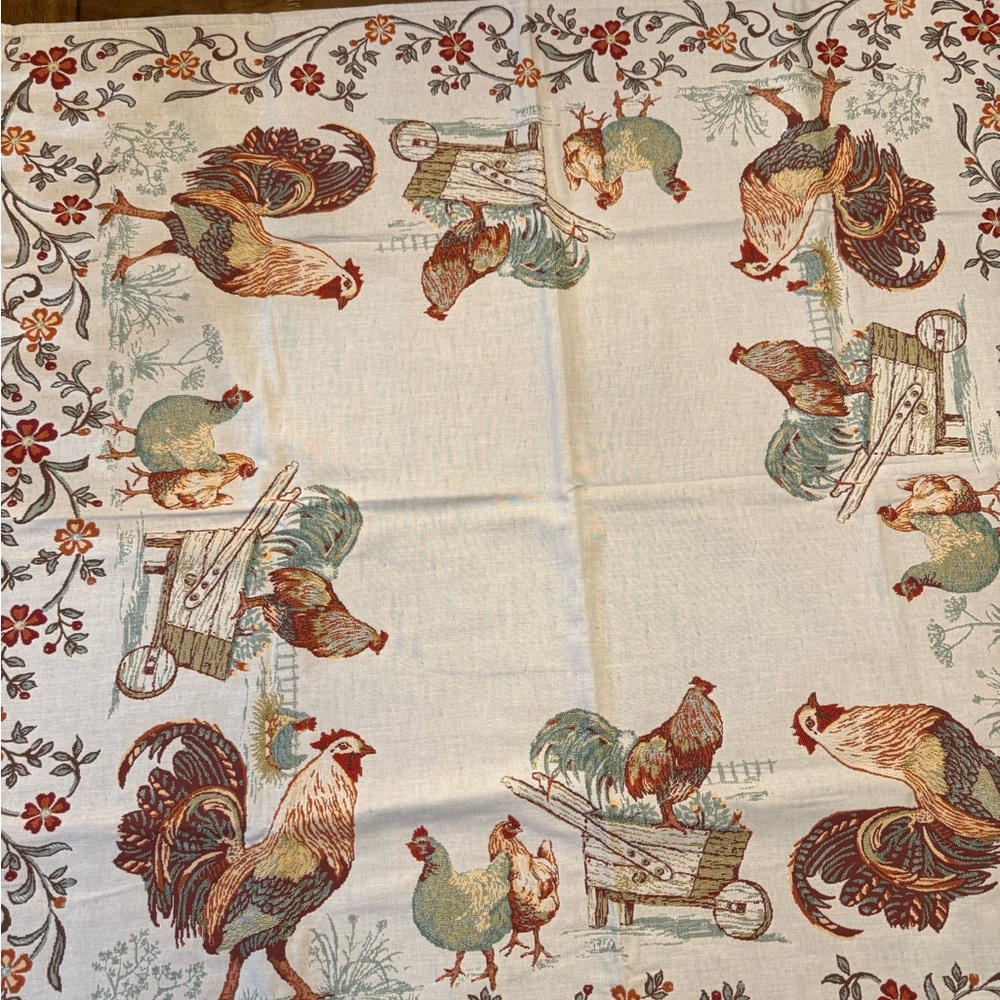 Vintage Farmhouse Rooster Print Tablecloth